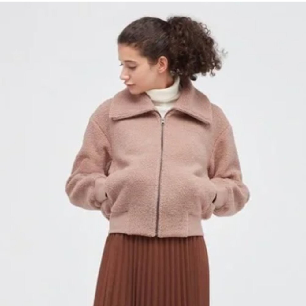 *Like New* Uniqlo Sherpa Fleece Pile Cropped, Bomber Jacket